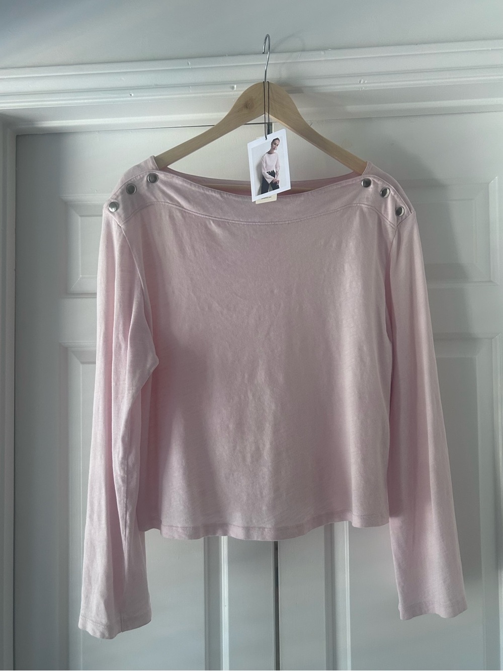 Nation LTD Pink Boat Neck Snap Shoulder Bell Sleeve Top L